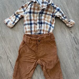 Carter's Tan Brown Corduroy Baby Pants and Flannel Set